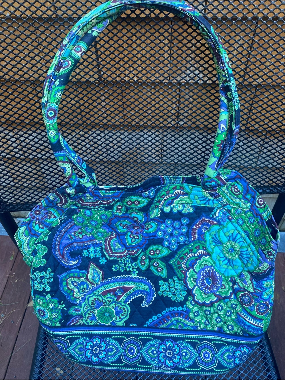 Vera Bradley Large Quilted Paisley Tote Bag in Blue & Green